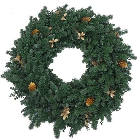 Couronne artificielle HWC-O98, couronne de porte, couronne de table, décoration artificielle Diam. 60 cm- sapin avec pom