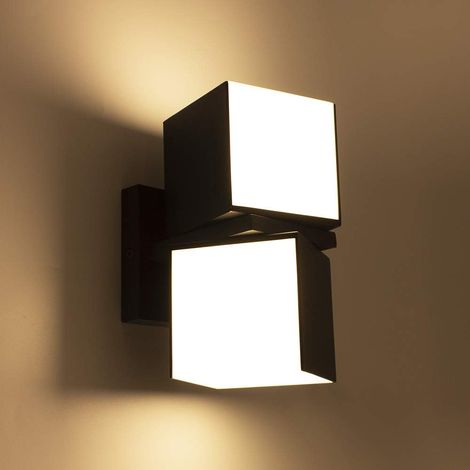 Set mit 2 integrierten LED-Wandleuchten, 3000 K, 1100 lm, für Veranda, Innen-/Außenbereich und Schlafzimmer – Schwarz