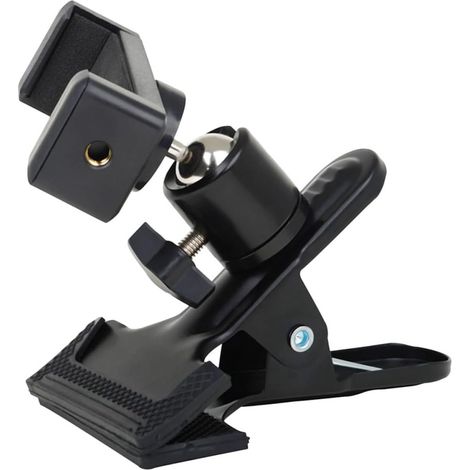 Support de téléphone en métal pour guitare/basse avec clip réglable pour montage horizontal et vertical, tête sphérique à 360°, adapté à la diffusion et à la création artistique. (1/5)