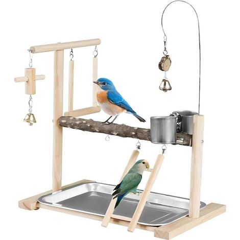 Área de juegos de madera para loros: columpio, escalera, comedero, perchas – 35,5 × 33 × 23 cm