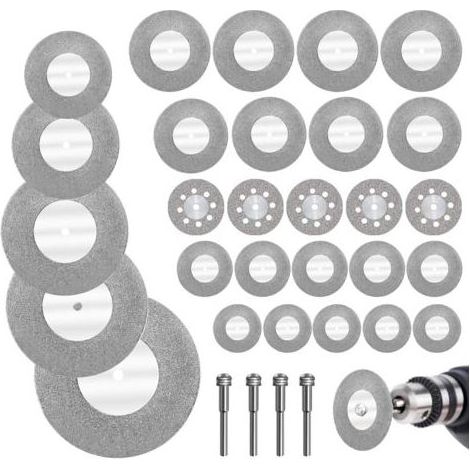 32-piece mini diamond cutting disc set with 4 mandrels, mini cutting discs for glass/gemstones/wood/metal/ceramics – 16/20/22/25/30/40/50/60 mm (1/5)