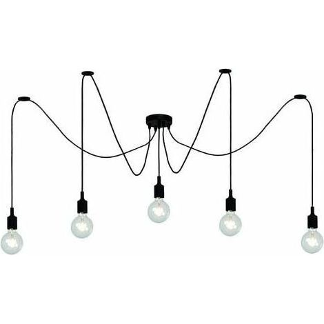Pendelleuchte im Vintage-Industrie-Stil – 5 E27-Fassungen – 1,5 m langes, verstellbares Kabel – Schwarz (1/5)