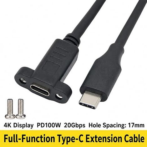 Rallonge USB-C 20 Gbit/s 100 W 4K @ 60 Hz, 0,3 m, prise encastrée à 90° (1/4)
