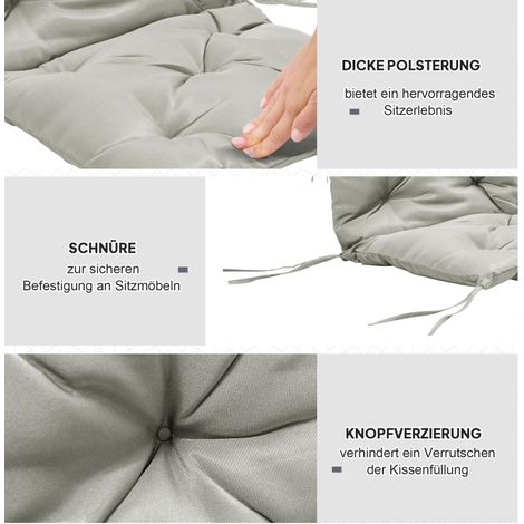 Lot de 2 coussins de chaise 98x50 cm, assise rembourrée avec liens de fixation, housse en tissu, épaisseur 8 cm gris clair (1/5)