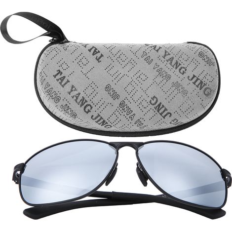 Ortviai Lunettes de protection pour hommes – Verres polarisés carrés avec vision nocturne, monture grise et verres bleu glace, lunettes de protection (1/5)