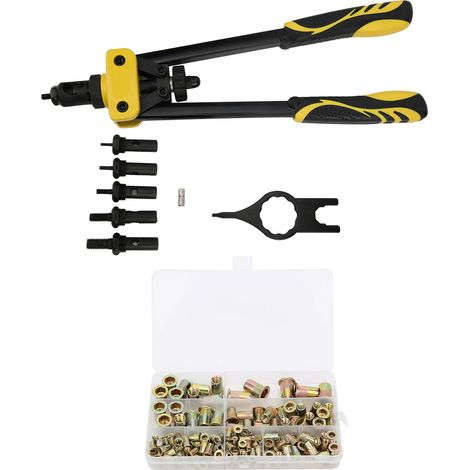 Kit de rivetage manuel professionnel et économe en énergie, comprenant des écrous à riveter M3 à M10, des douilles et un ensemble d'accessoires. (1/5)