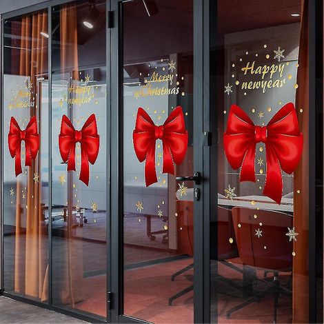 Autocollants nœuds rouges de Noël, jolis autocollants pour fenêtre pour une décoration festive de Noël (1/4)