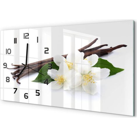Horloge Murale Design Original 60x30 cm Verre Trempé Silencieuse Salon Jasmin et vanille (1/5)