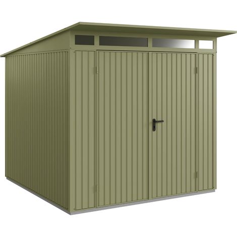 Hörmann Metall-Gerätehaus Berry Classic mit Pultdach Typ 2, 248 x 283 cm, schilfgrün, 7 m², 2-flüglige Tür (1/5)