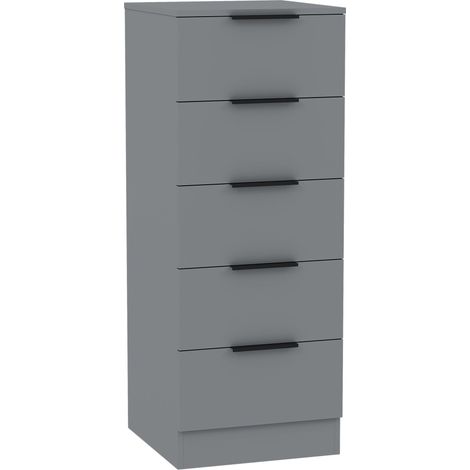 Trega 5 Drawer Narrow Chest of Drawers Narrow Storage Unit, H 90 x W 34.5 x D 36 cm, Grey