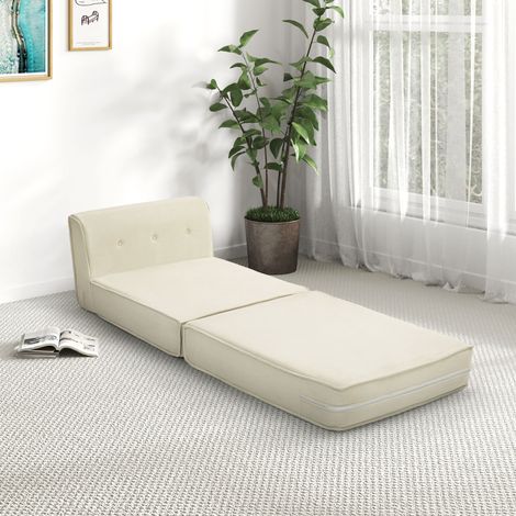 Klappbares Schlafsofa mit gesteppter Rückenlehne, ausziehbarer Sessel, Gästebett, Wohnzimmer, Büro, cremeweiß