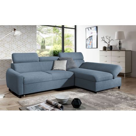 Ecksofa Schlafsofa Sofa ANTON XS in Stoff Esito Hellblau Ottomane Rechts (1/4)