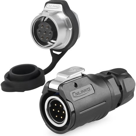 LP-16 Connecteur circulaire 7 broches jeu à trou unique - Prise mâle et femelle IP68 étanche, Connecteur aéronautique avec boîtier en plastique PBT, Connexion rapide M16 (7 Broches) (1/5)