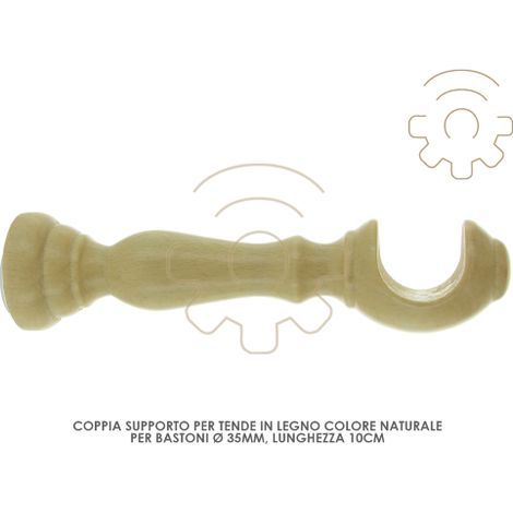 Paire de supports pour tringles A rideaux en bois naturel 35 mm A 10 cm du mur