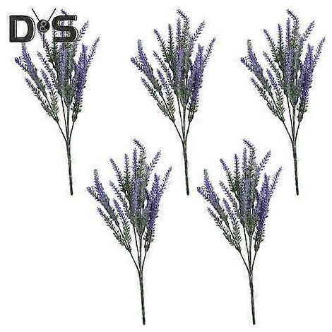Lot de 5 branches de lavande artificielles réalistes en plastique, idéales pour décorer une table lors d'un mariage, d'une fête ou pour la maison ou le bureau.violet (1/5)