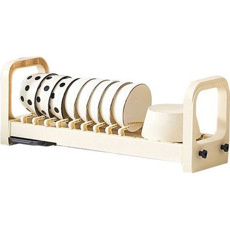 Étagère à Vaisselle Extensible en Plastique pour Comptoir de Cuisine, Rangement Assiettes et Plats