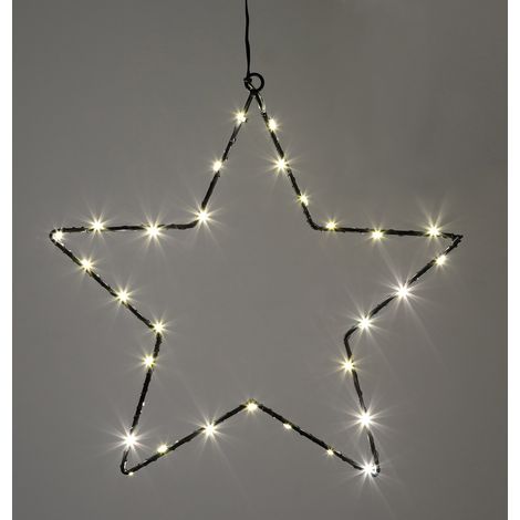 LED Leuchtstern zum Hängen aus Metall in schwarz mit Timer - 30 cm - Stern Silhouette warm weiß beleuchtet für Außen und Innen