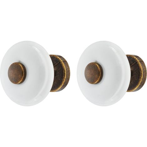2x Bouton de tiroir porcelaine céramique 30 mm insert laiton marron patiné avec vis Meuble Vintage Antique Style Porte Poignée Commode Armoire Maison (1/3)
