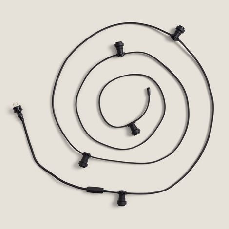 Guirnaldas para Exterior IP44 Cable Eléctrico Plano con Portalámparas E27 Casquillo Gordo a Medida Negro 20 m
