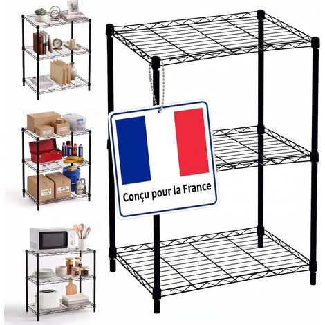 Relaxdays étagère en métal 3 niveaux, 35 kg/niveau, 84×56×35 cm, pour maison/cave/garage, montage emboîtable, acier noir (1/5)