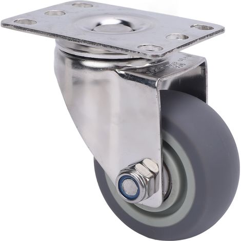 Roulette universelle silencieuse de 7,6 cm (3 pouces) avec plaque en acier inoxydable 304 et roue en TPR, pour chariot, meuble ou établi. (1/5)