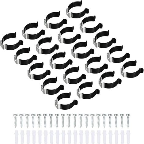 U Clips Support Console pour LED Lumière Ampoule Montage Support Inox Acier Fluorescent Tube Support Vis Tuyau Pinces, Noir Paquet de 20 (1/5)