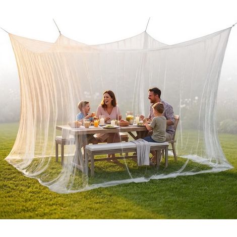 Grande moustiquaire d'extérieur, filet anti-insectes à mailles ultra-fines pour terrasse, camping et jardin — Moustiquaire portable avec corde (A, Simple : 300 × 300 × 250 cm (16 m)) (1/5)