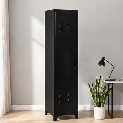 Casier métallique industriel 3 étagères et tringle 180 cm noir (1/5)