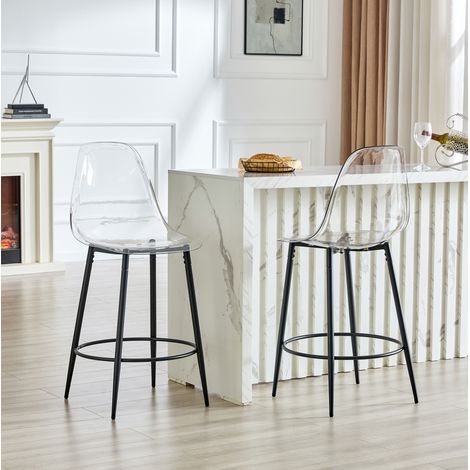 Lot de 2 tabourets de bar 59x41,5x102 cm en plastique transparent et métal noir, moderne FloraGrace (1/5)
