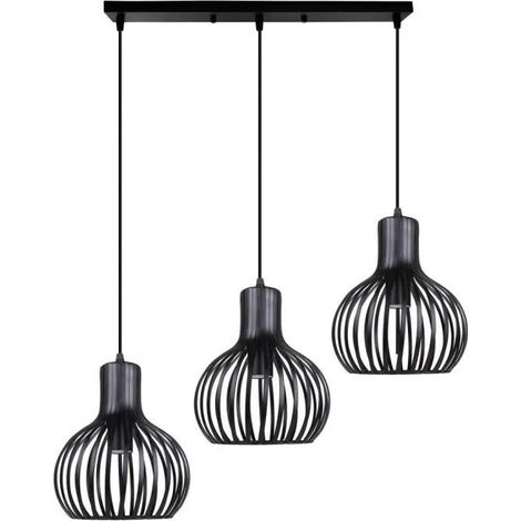 U-Do Lustre Suspension Industrielle en Métal 3 Tête Lumières Noir (1/4)