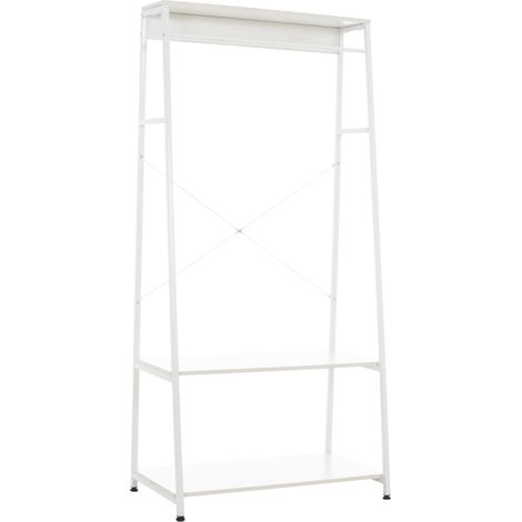 Meuble de rangement entrée porte-vêtements étagère penderie en bois blanc et métal blanc 100003598 (1/5)