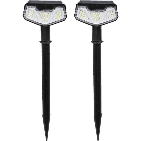 2er-Pack Solarleuchten, 32 LEDs, 100 lm, IP65 wasserdicht, 3 Helligkeitsstufen, 6500 K, Bodenmontage