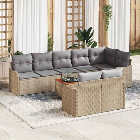 Gartensofa-set 9 pcs Beige und Hellgrau Poly-Rattan (1/5)