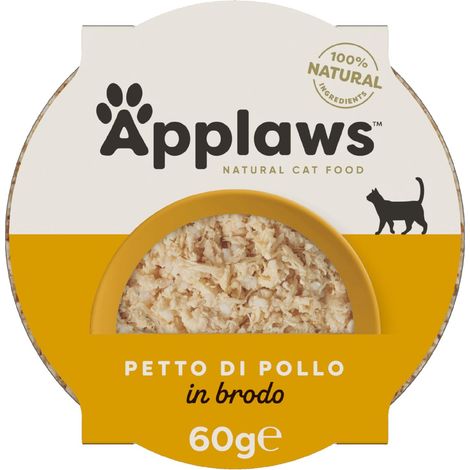 Applaws Cibo Umido per Gatti Vasetto Dome Pechuga di Pollo con Riso, confezione da 10 x 60 g (1/4)