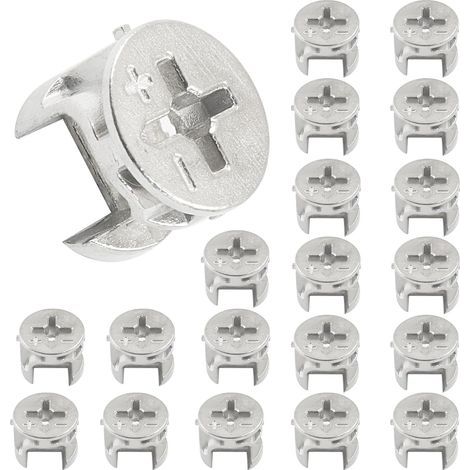 Lot de 20 verrous à came pour meubles, écrous de verrouillage à came 12 x 10 mm, fixations pour meubles, tiroirs, commodes, armoires (1/5)