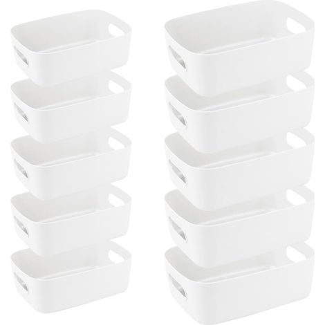 Lot de 10 Boîtes de Rangement en Plastique, Couleurs Paniers de Rangement avec Poignées Pour Cuisine, Placard, Bureau, école et Maison (2 Taille) (1/5)