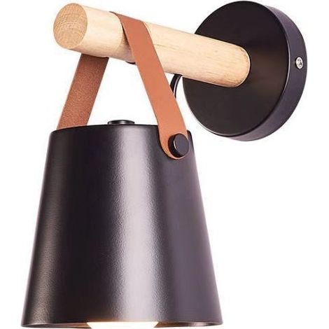 Applique Murale Intérieur Vintage Minimaliste avec Support en Bois Noir (1/4)