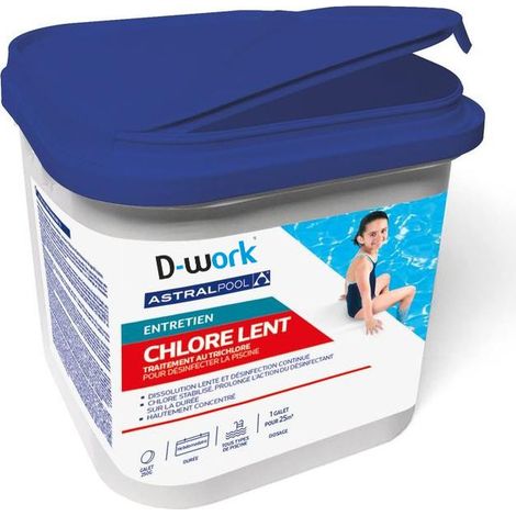 Chlore Lent Pastilles 250 g - 5 kg - 0 % Stabilisant - Désinfection Piscine Efficace - D-Work