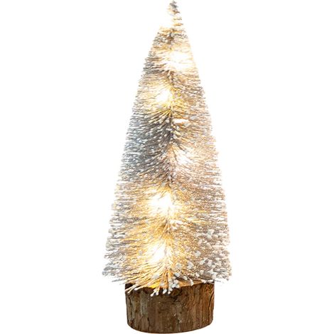 Mini Sapin De Noël - Avec Lumières Led - Base En Bois - 25 Cm - Décoration De Bureau Et Intérieur - 1 Pièce (1/5)