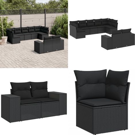 9-tlg. Garten-Sofagarnitur mit Kissen Schwarz Poly Rattan - Gartengestelle - Gartenmöbelset - Outdoor Möbel - Lounge Set - Rattan Gartenmöbel - Home & Living (1/5)