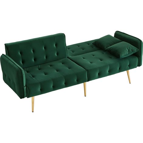 Divano letto 2 in 1 178x82x70 cm, 2 Posti, Montaggio rapido, Cuscini inclusi, Rivestimento velluto, Verde, per soggiorno (1/5)