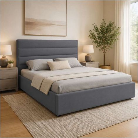 Domo Mea Letto Matrimoniale Nuvola Grigio con Contenitore 160x190 cm (1/2)