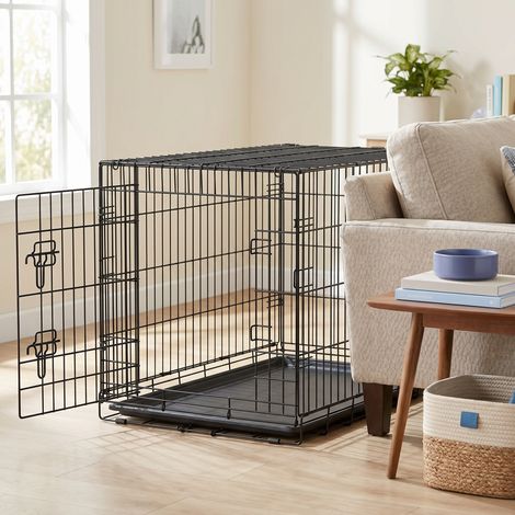 Cage de Transport Pliable pour Chien, avec Plateau en Plastique et 1 Porte, Taille L, Noir (1/5)