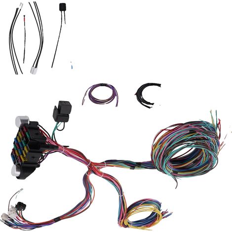 Mazo de cables de 21 circuitos, alto rendimiento, bloque de fusibles precableado, compatible con vehículos GM Ford, incluye conectores y terminales. (1/5)