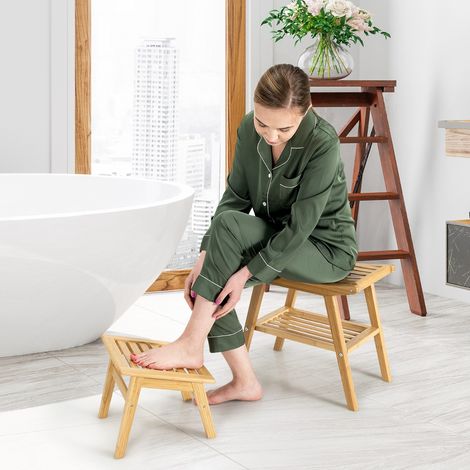 Ensemble Tabouret de Douche en Bambou pour Salle de Bain - Antidérapant Ergonomique pour Âgées et Femmes Enceintes (1/2)