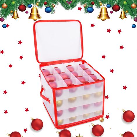 Boîte de rangement pour décorations de Noël, boîte de rangement avec poignée, boîte de rangement pour boules de Noël avec compartiments et couvercle, pour 64 boules de Noël, décorations de