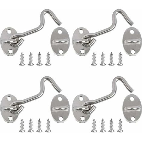 Crochet Fermeture Porte, 4PCS Crochet Cabine Verrous et Boulons pour Serrures Porte Loquet Portail Support Fenêtre pour Entretoise Silencieux Verrouillage Verrou Portail, 3 Pouce/Acier INOX