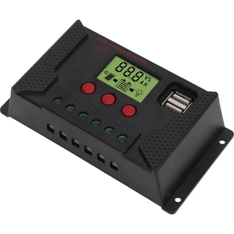 Contrôleur solaire avec réglage automatique PWM 12V/24V, écran LCD, interface USB et régulateur de tension solaire 40A. (1/5)