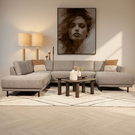 Moderne U-Bank Ecksofa Taupefarbener Stoff – Links – 310 x 197 x