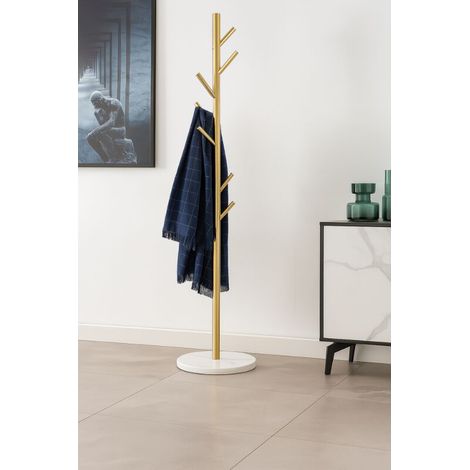 Porte-manteaux Doré base Blanche - 7 crochets - D 38 x H 181 cm - Portemanteaux design - Livraison gratuite (1/2)